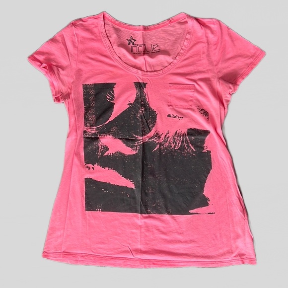 Nollie Neon Pink & Gray V-Neck Graphic T-Shirt Size Small Abstract - Picture 1 of 8